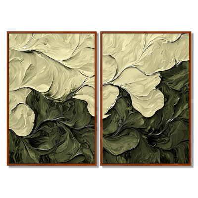 «Abstract Cream Green Petal Dance», reproduction d'art abstrait sur toile, ensemble de 2 reproductions sur toile abstraites vertes