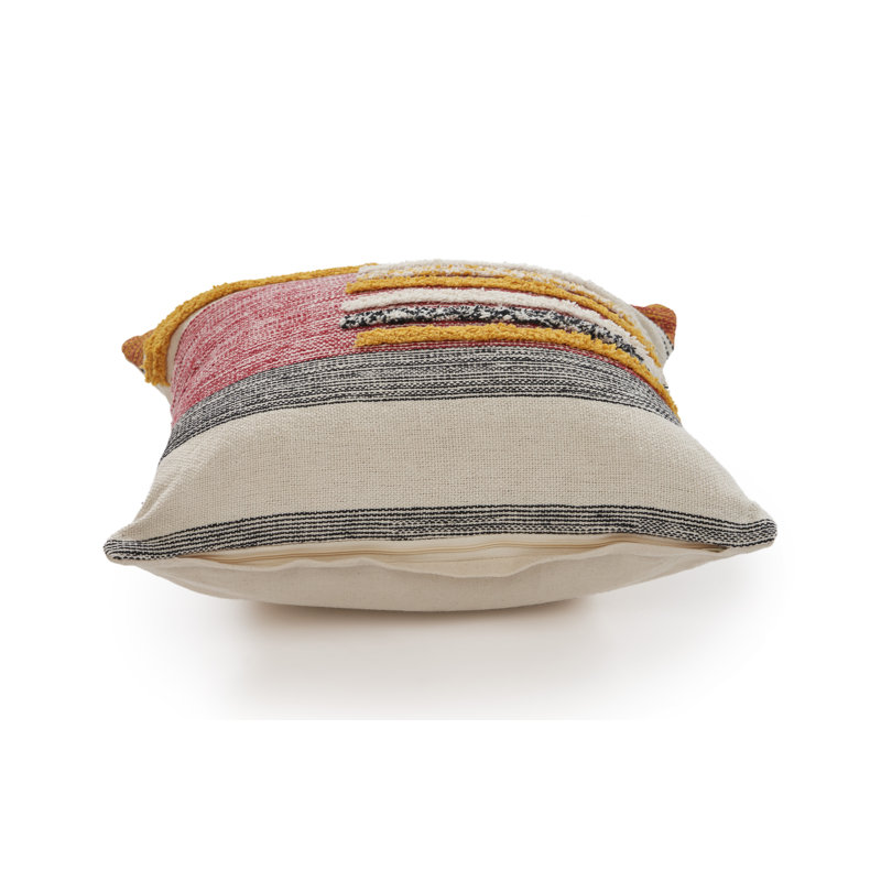 Marrice Handmade Red/Orange Striped 100% Cotton Textured Throw Pillow, Polyester