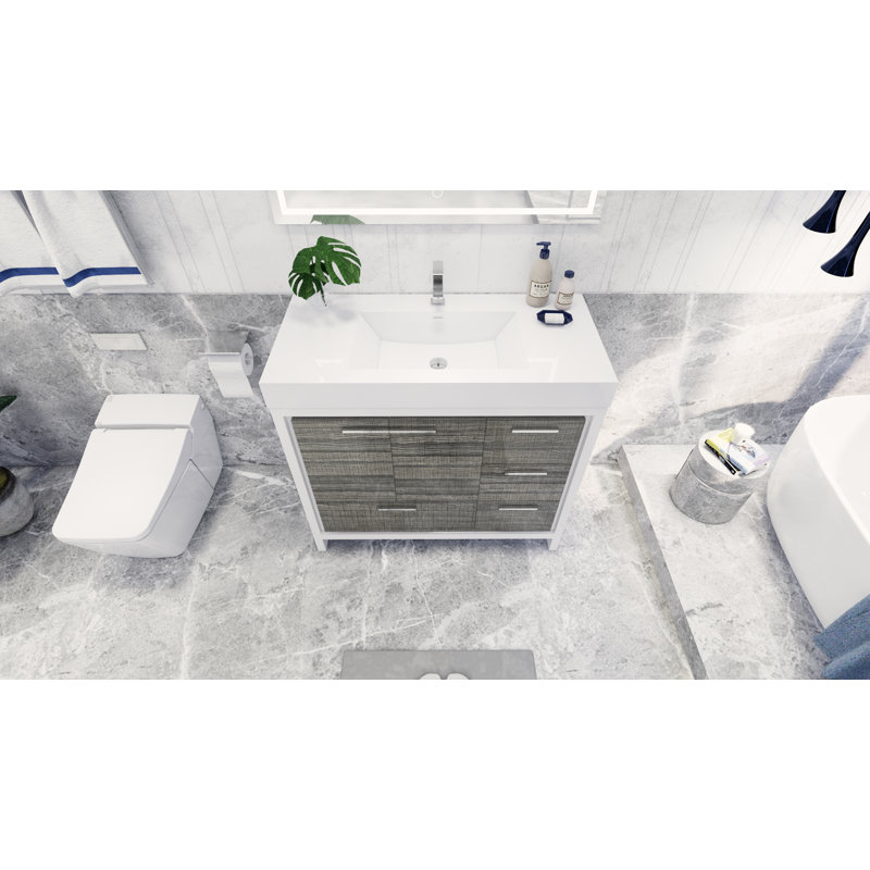 Meuble-lavabo simple 42 po Charmante, Gris cendré ultrabrillant, Chrome