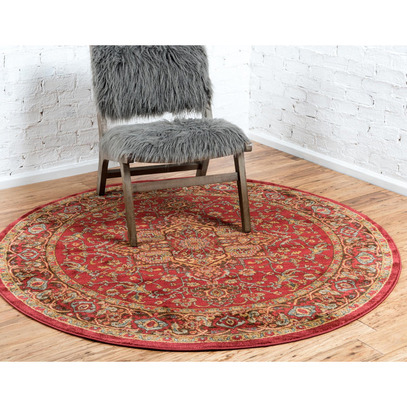 Tapis traditionnel Azar couleur merlot, Rond 5 pi 3 po