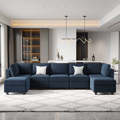Grand canapé et méridienne modulaire rembourré en velours 7 pièces Ridoy