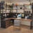 Solid Wood L-Shaped Desk Integrated with Bookcase and Bookshelf-1678190236