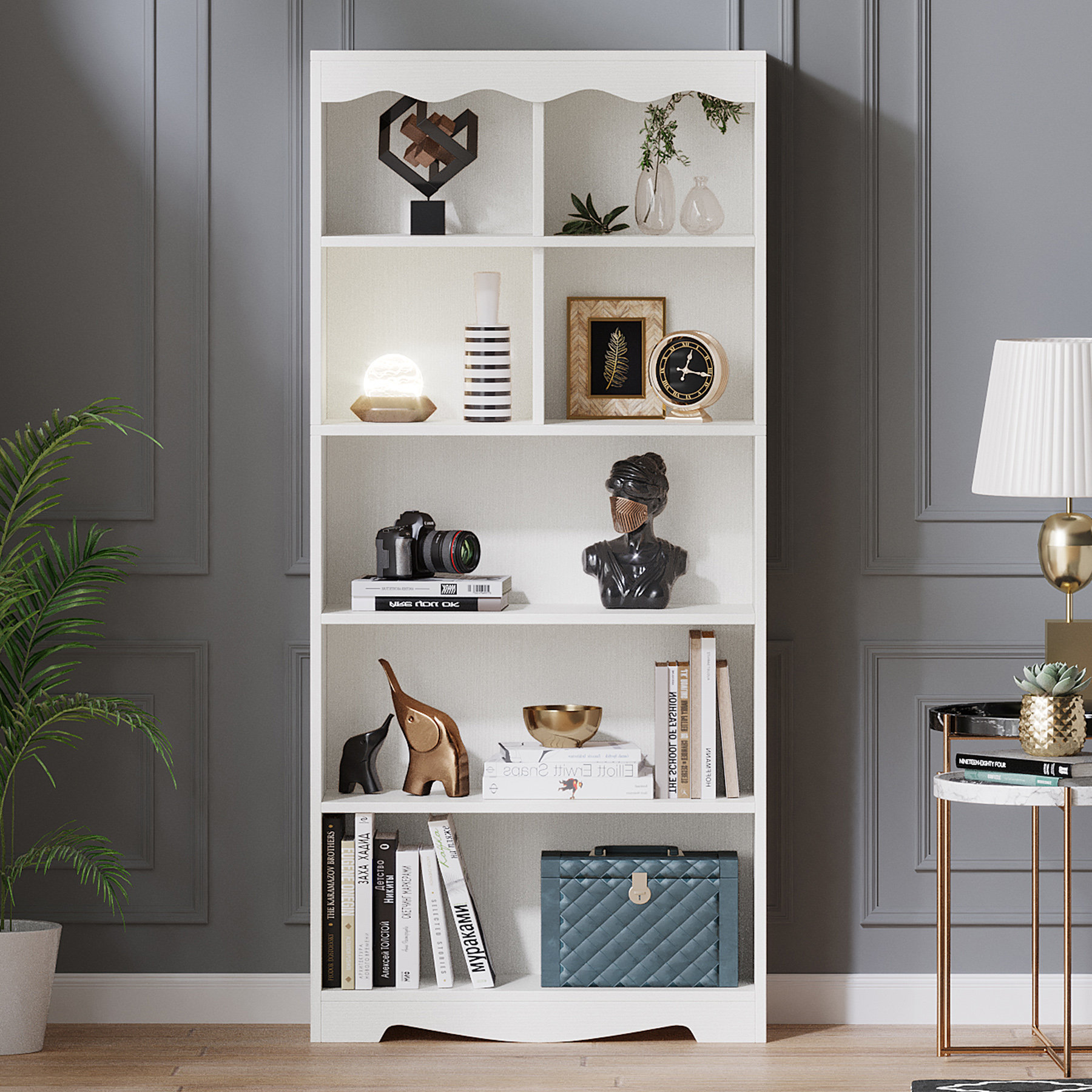 Red Barrel Studio® Jamain 5 Shelf Bookcase Modern White Wooden