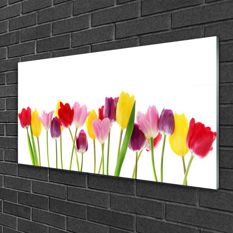 Glass Print Wall Art 100X50cm Image Printed On Glass Decorative Wall Picture Behind Toughened / Tempered Safety Real Glass For Kitchen & Living Room Theme: Tulips Floral