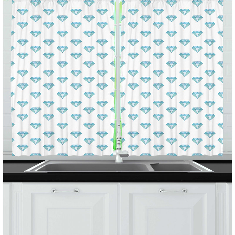 Ambesonne Turquoise/White 55'' W Kitchen Curtain in (Set of 2)