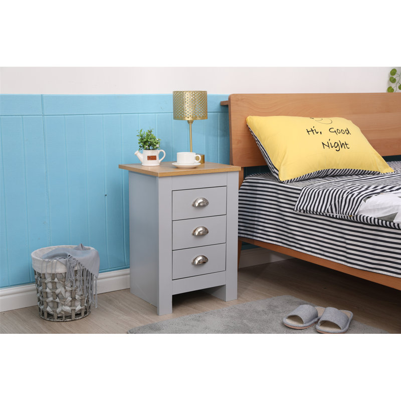 Johanne 40cm W Manufactured Wood Bedside Table, Grey/Oak