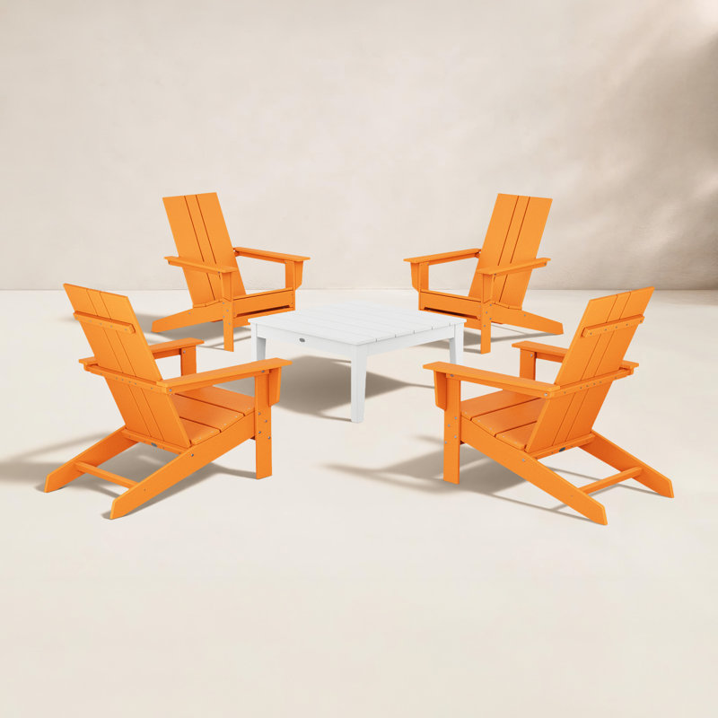 Ensemble de conversation à chaises multiples 5 pièces, Tangerine / blanc