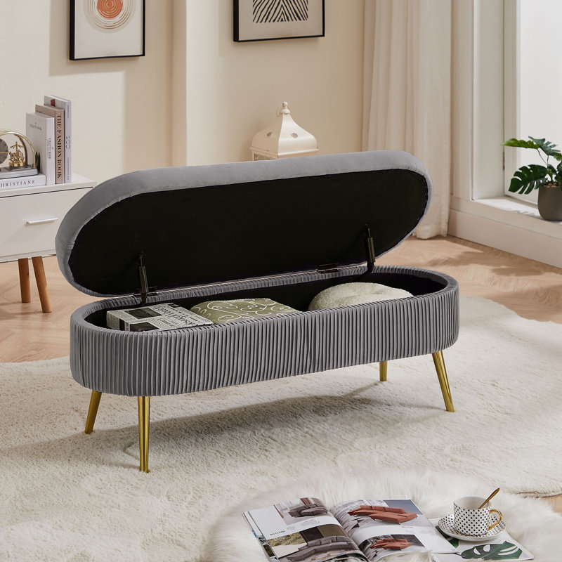 Banc de rangement en velours Nellee, gris