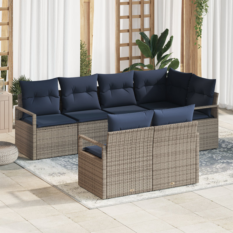 Ensemble de canapé 7 pièces vidaXL, Structure grise / coussin bleu marine