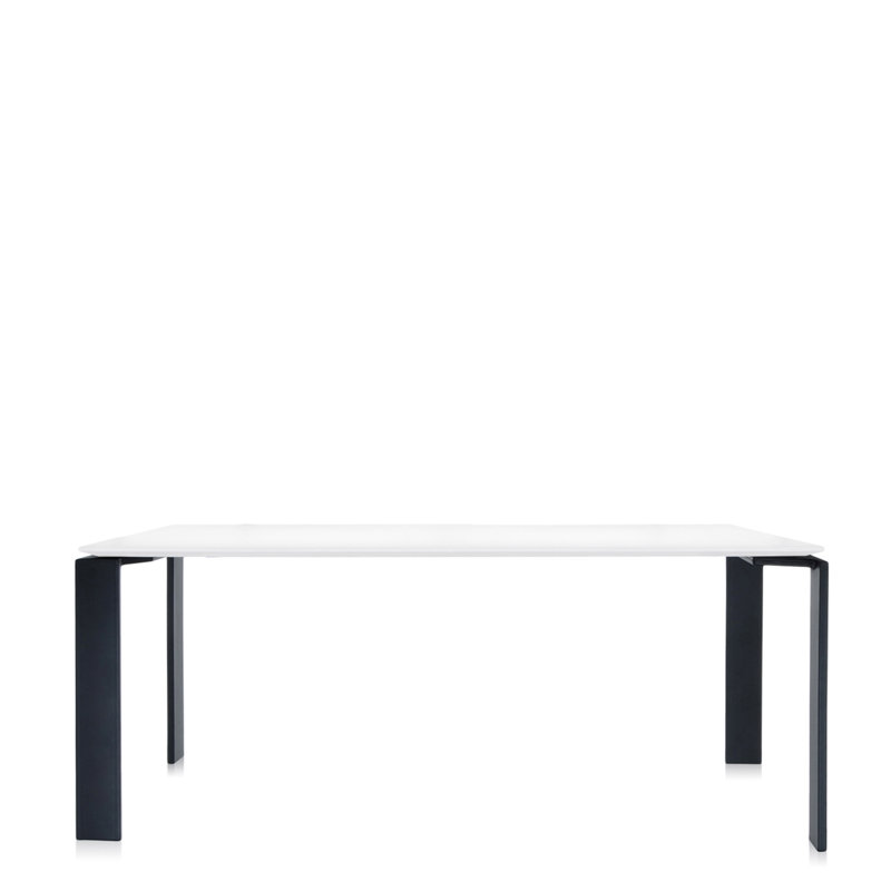 Four Metal Base Dining Table, 28" H x 75" W x 31" D, White Top/Black Base