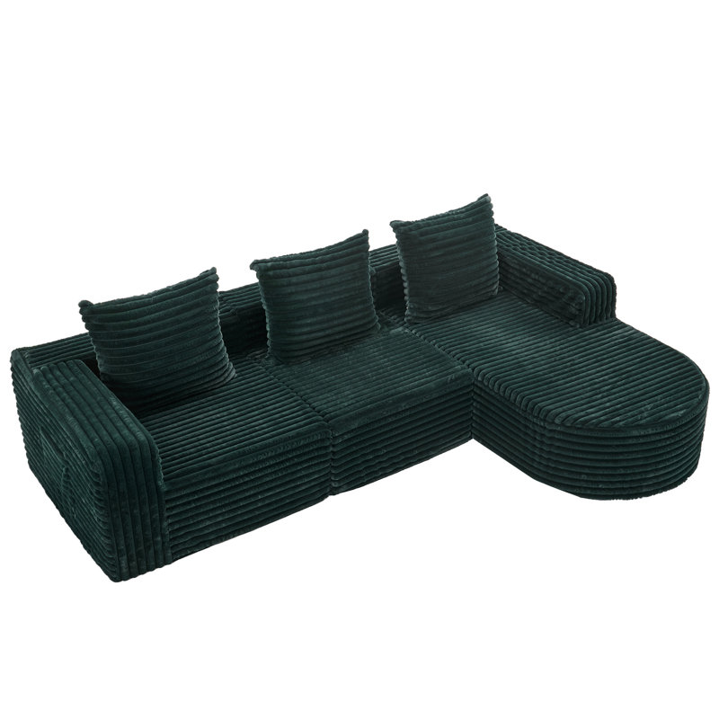 Boneless Boneless Cloud Couch, 102" L-shape Modular Sectional Sofa With Chaise, Soft Faux Fur Deep Seat, 3 Pillows & 2 Side Pockets For Living Room, Bedroom