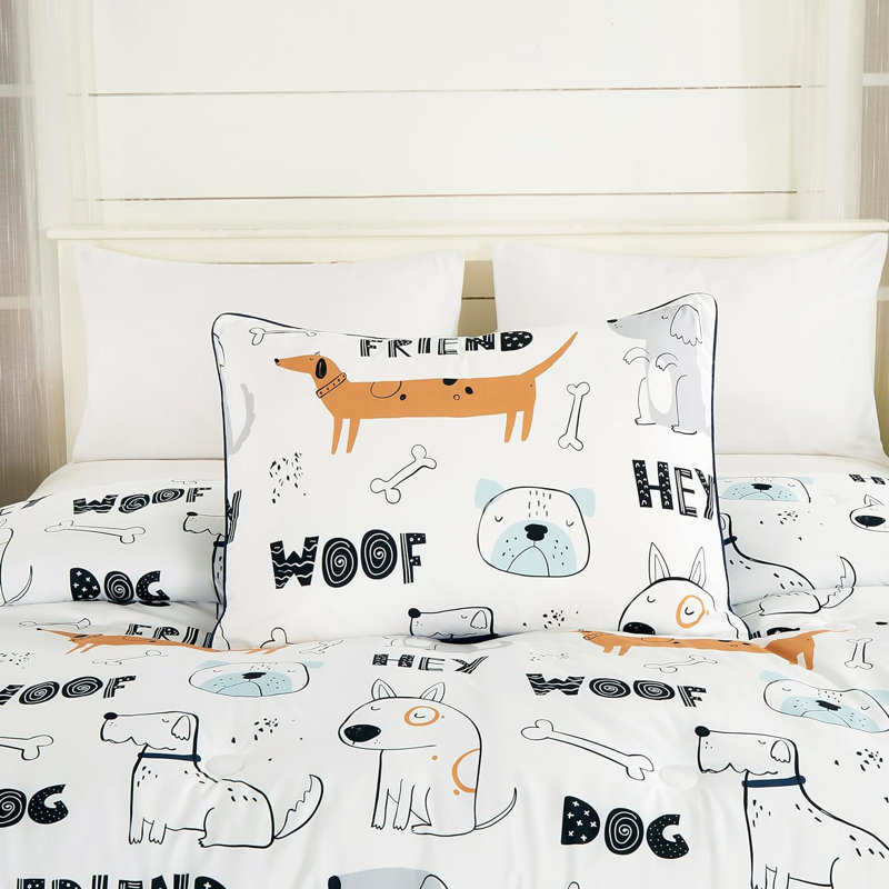 Twin Brown Microfiber Cartoon Dogs Kids Bedding Set