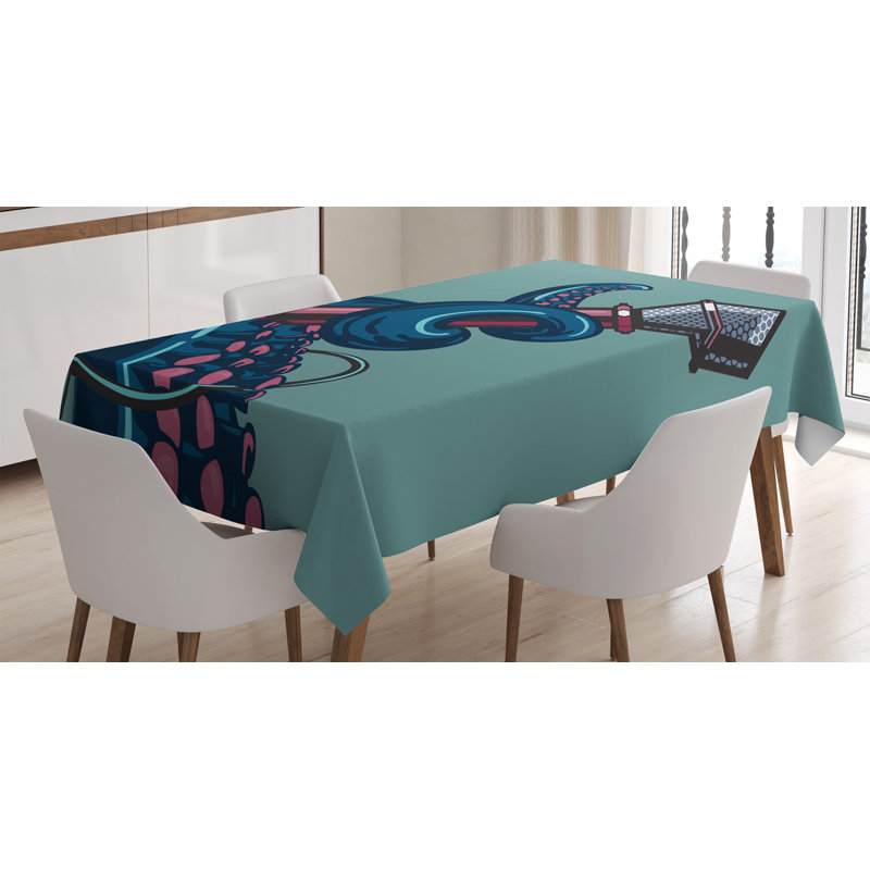 Nappe Octopus, tentacule de pieuvre tenant un micro, dessin de style rétro Rock and Roll, housse de table rectangulaire pour décor de cuisine de salle à manger, 60 po x 84 po, rose sarcelle