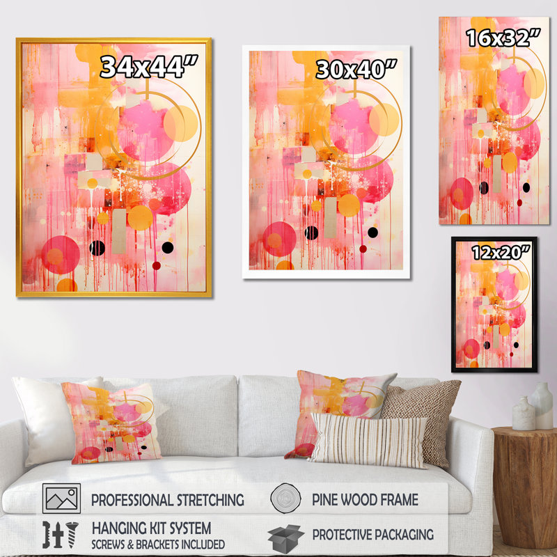 «Pink Island Sunrise Collage», art mural abstrait, Toile tendue, 60" H x 28" W