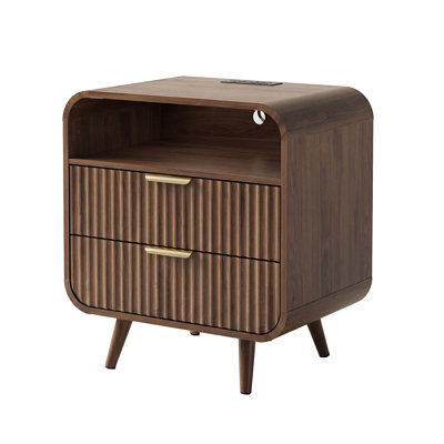 24" Arc Nightstand with Charging Station, LED Light, 2 Drawers, USB-C & USB-A Ports