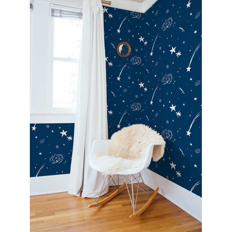 Rouleau de papier peint lisse L 33 pi x l 20,5 po Sh tirer Starz, Bleu marine