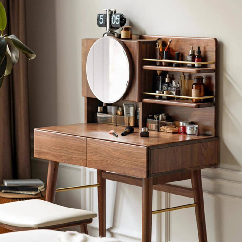 Table de maquillage 39,37 "moderne en bois massif brun minimaliste avec miroir de maquillage, 50.39" H x 39.37" W x 19.88" D