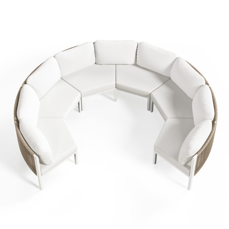 6 - Person Aluminum Modular Outdoor Patio Set with Cushions, Beige Cushion/Beige Panel
