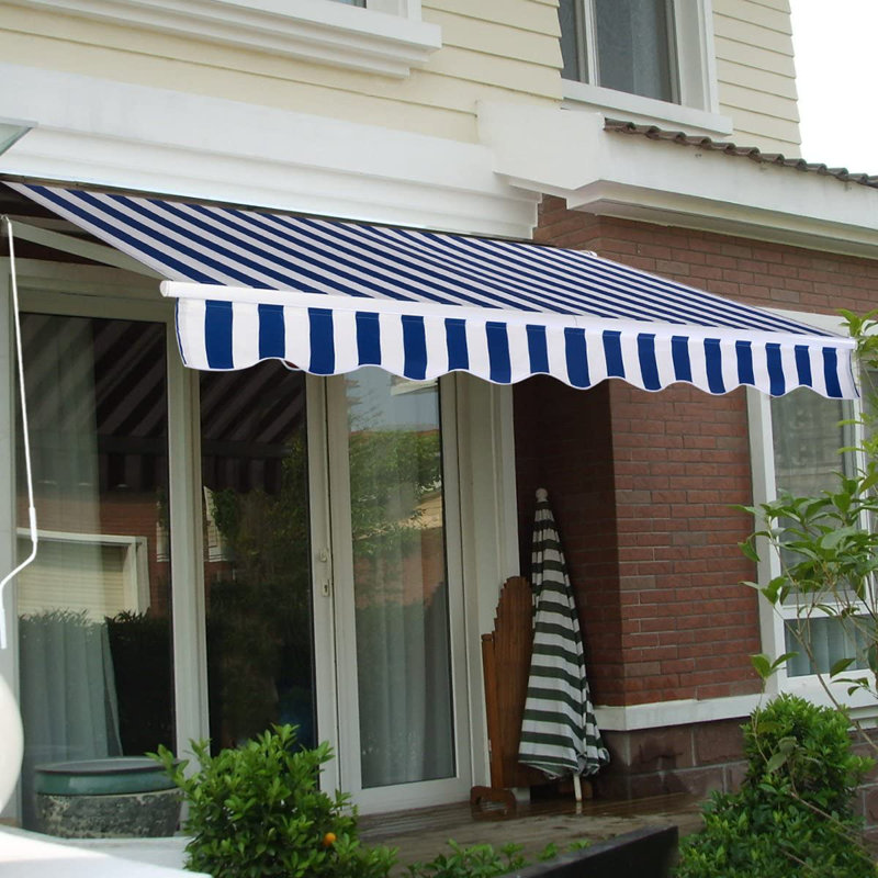 Gizeh 300 cm W x 250 cm D Alazea Extendable Awning, Blue/White