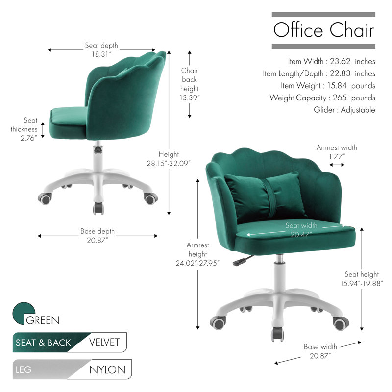 Koret Scalloped Velvet Office Chair, Green