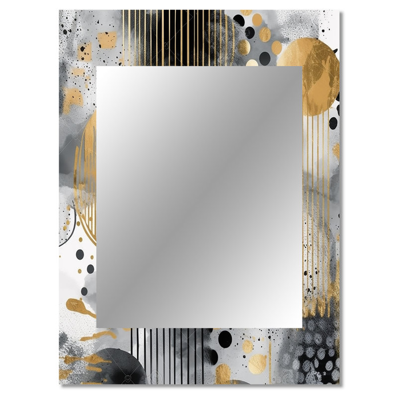 Or et gris, formes modernes, minimalisme III - miroir mural de formes, miroir décoratif moderne, impression d'art en métal