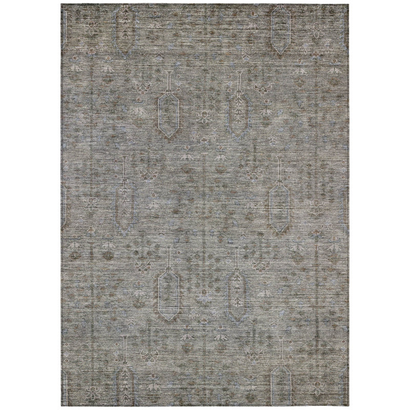 Tapis intérieur et extérieur lavable gris et argent 10 pi x 14 pi Southwestern