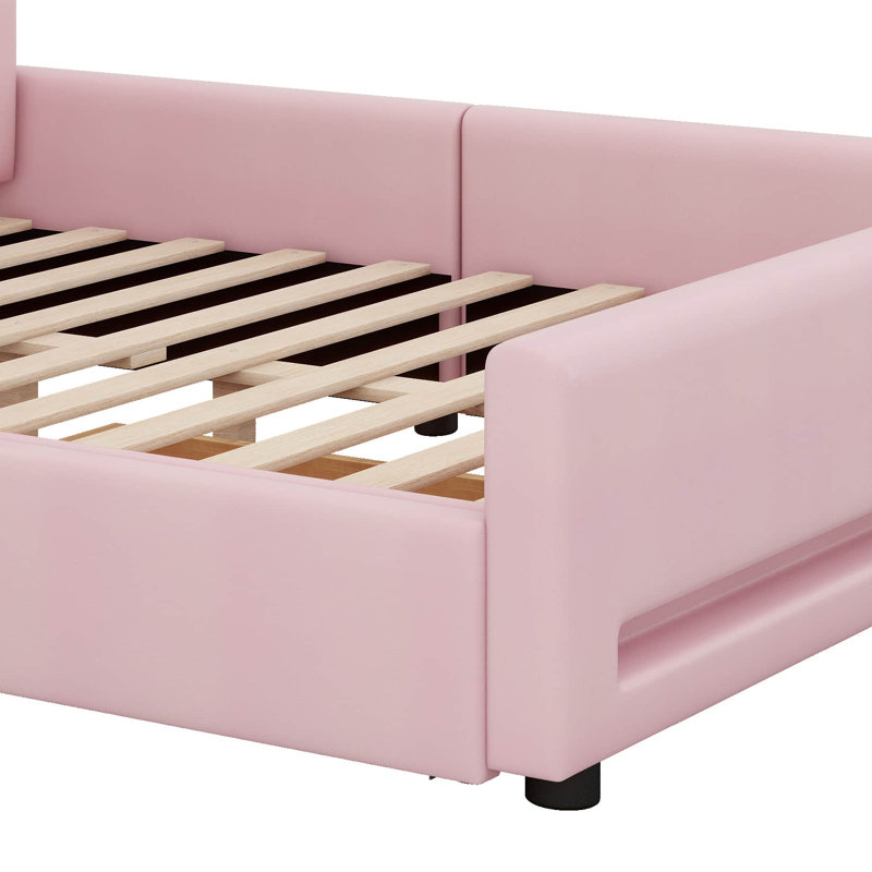 Upholstered Platform Bed With Drawer, LED Light Strip, Bed Frame With USB Port, Rose