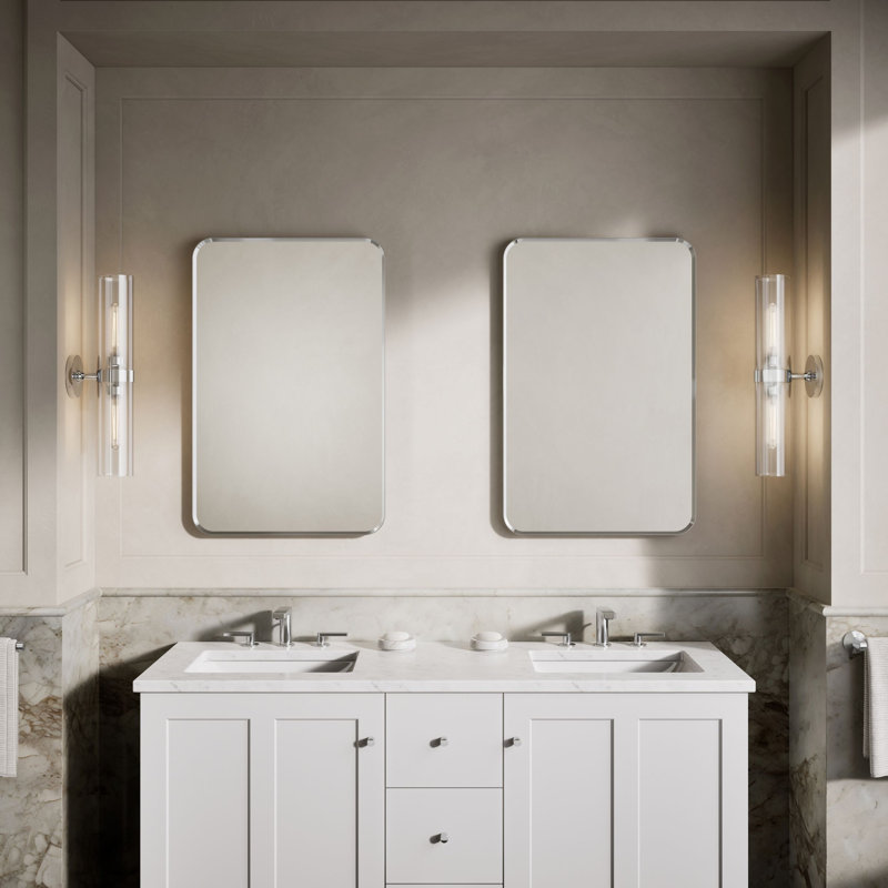 Miroir de salle de bain mural, Chrome poli, 34 po x 22 po