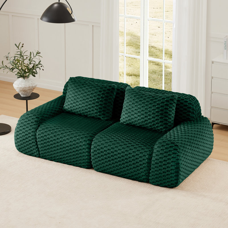  Canapé modulaire de 82 po en flanelle de style texturé «Boneless» avec assise profonde et repose-pieds, vert, Vert