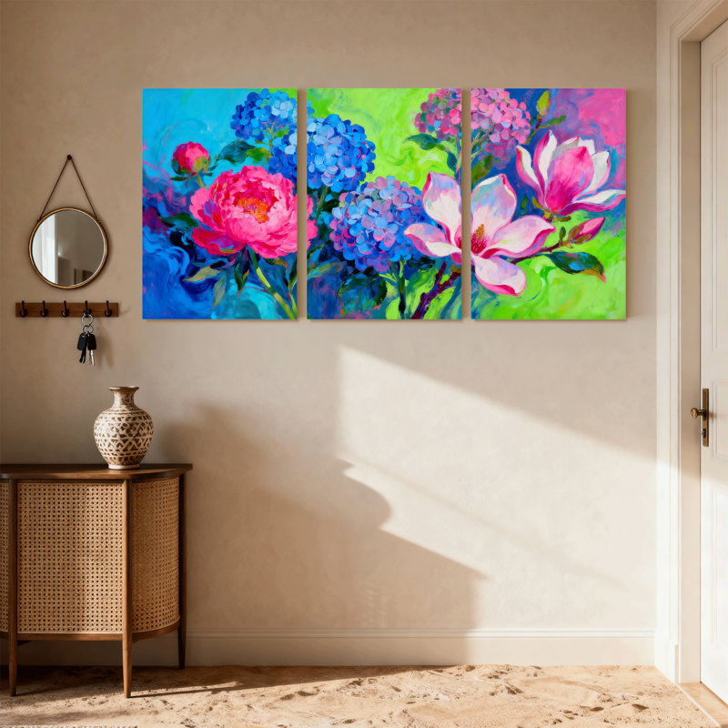 Plantes et fleurs, ensemble de 3 reproductions d'art sur toile, H 18 po x l 36 po