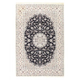 Navy Blue Fine hand Knotted Persian silk & wool Nain 6'7'' X 9'11