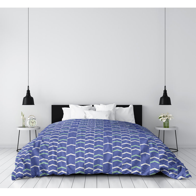 Housse de couette simple Rhonda, Housse de couette pour très grand lit, Bleu / vert, Polyester brossé