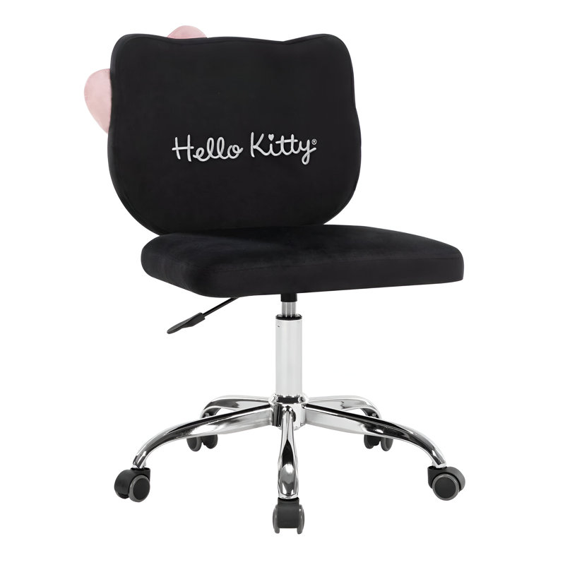 Hello Kitty Kawaii Swivel Vanity Chair for Makeup Room with Wheels Rolling, Comfy Polyurethane Foam, Black