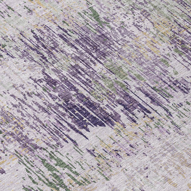 Lavender and Green Flat Woven Synthetic Washable Rug