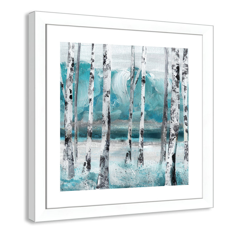 Aqua Birch - peinture encadrée, Cadre blanc, H 25 po x l 25 po x P 1,25 po
