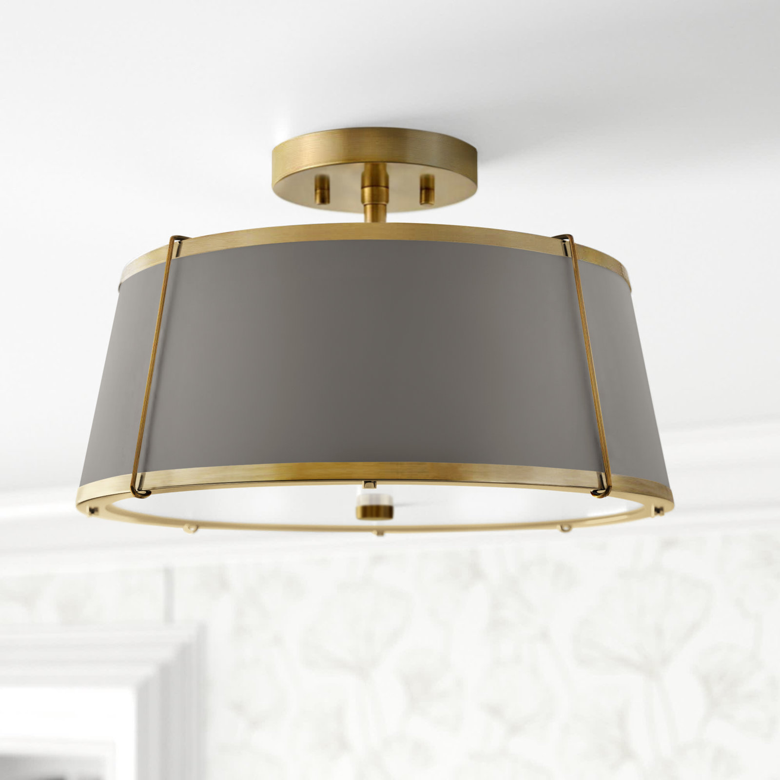 Moxie 2 Light Metal Semi Flush Mount, Lacquered Dark Brass, Lacquered Dark Brass
