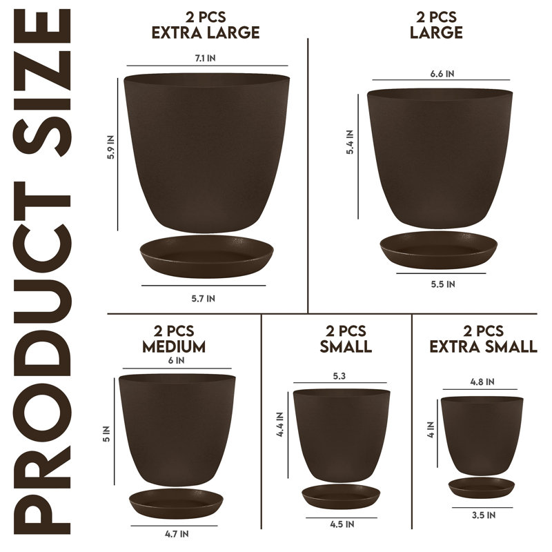 Pots à plantes d'intérieur avec drainage, Brun