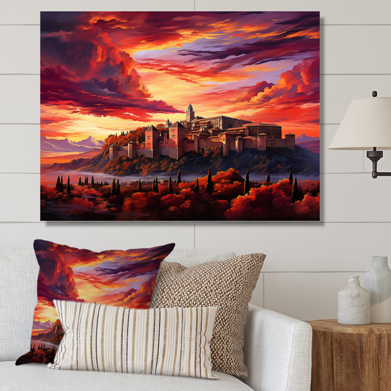 Spain Sunset Over The Alhambra I - Landscapes Canvas Art Print, H 12 po x l 20 po x P 1 po, Toile tendue