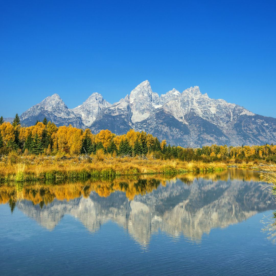 Herbstpracht am Grand Teton von Vkbhat - Druck auf Leinwand ohne Rahmen