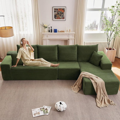 135" Cloud Sectional Couch with L-Shape Chaise, Modern Modular Comfy Sofa Chaise Longue, Upholstered Corduroy Couches Sleeper with Deep Seat for Living Room Bedroom, No Assembly Required