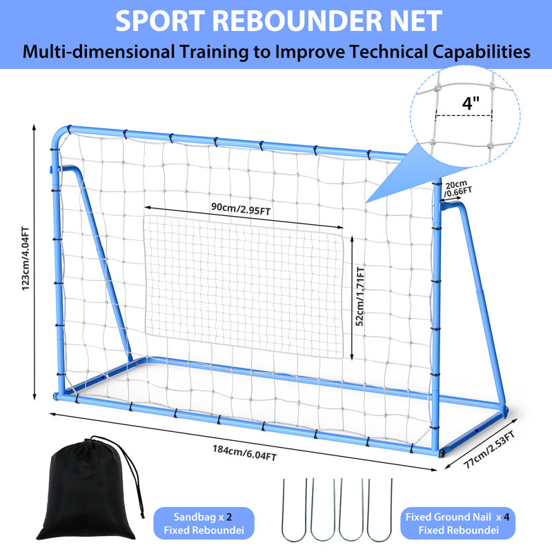 Filet de soccer réglable 6 pi x 4 pi avec cadre en fer résistant à la rouille pour l'entraînement sur le terrain
