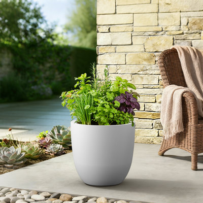 Grand pot / jardinière rond en béton blanc l 17,5 po x H 16,5 po avec trou de drainage pour l'intérieur et l'extérieur