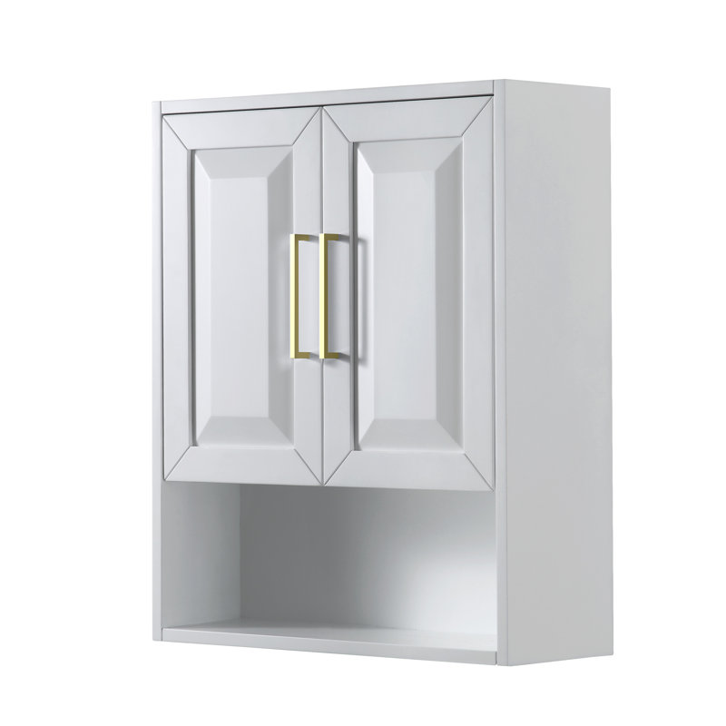 Armoire de salle de bain murale l 25 po x H 30 po x P 9 po Daria, Blanc / bordure dorée brossée