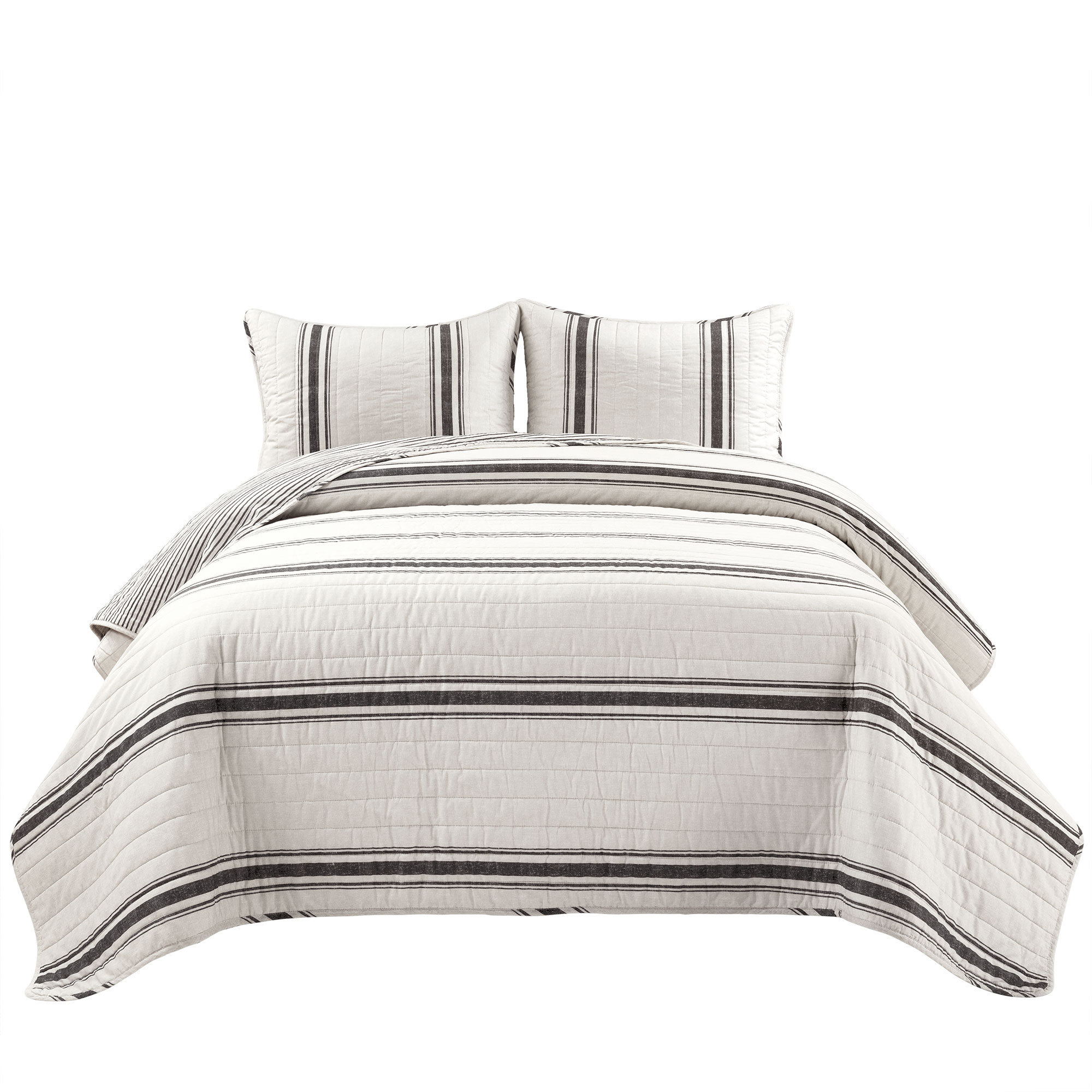 Gilroy Cotton Quilt Set, King Quilt + Standard 2 Shams, Black