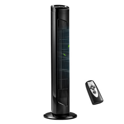 32"H 3-Speed Electric Tower Fan With Remote Control In Black