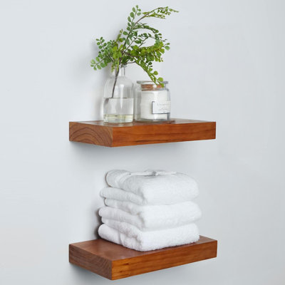 Ensemble de 2 tablettes murales flottantes en bois massif de qualité supérieure avec supports robustes pour salle de bain, salon, chambre à coucher, 12 po x 6,5 po x 1,75 po