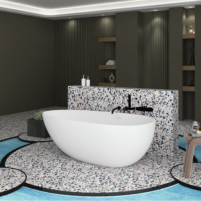 66.93'' x 33.46'' Soaking Solid Surface Bathtub, Matte White