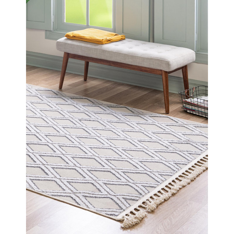 Tapis de couloir contemporain de couleur beige et gris Britnie26, Rectangle 4 pi x 6 pi