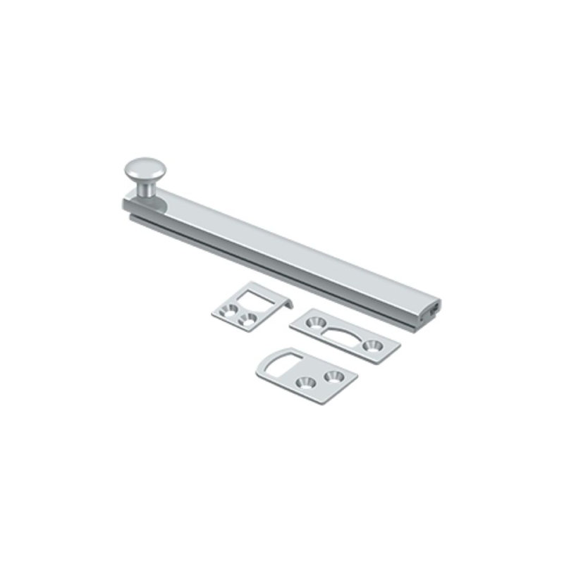 Brass Latch/Catch/Bolt, Polished Chrome, 1.9375" H x 6" W x 1.5625" D