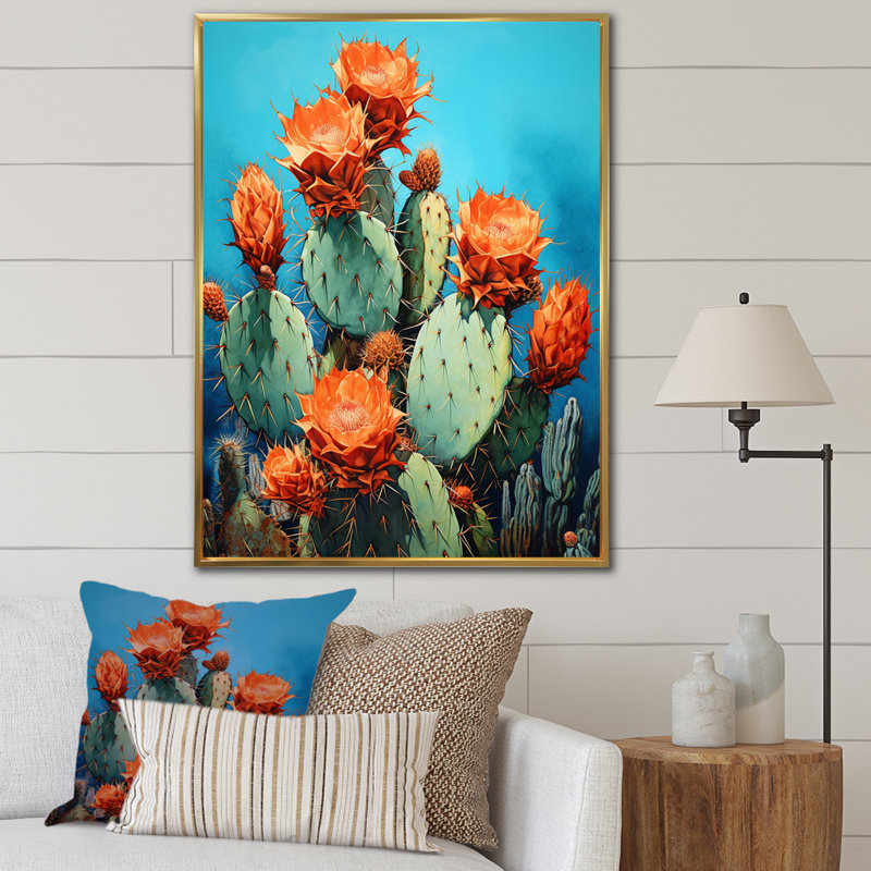 Cactus bleu et bronze II - cactus, H 20 po x l 12 po x P 1 po, Cadre flottant doré